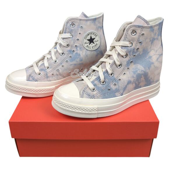 Converse Chuck 70 Hidden Wedge Platform Wet Stone Washed Denim Sneaker 7 NEW - Picture 4 of 8
